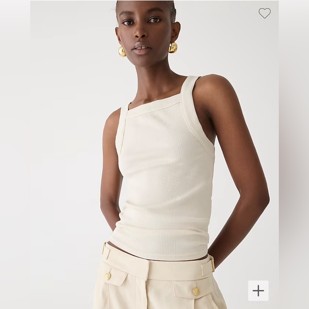 J.CREW Size L Vintage Rib Wide Strap Tank Top in Natural